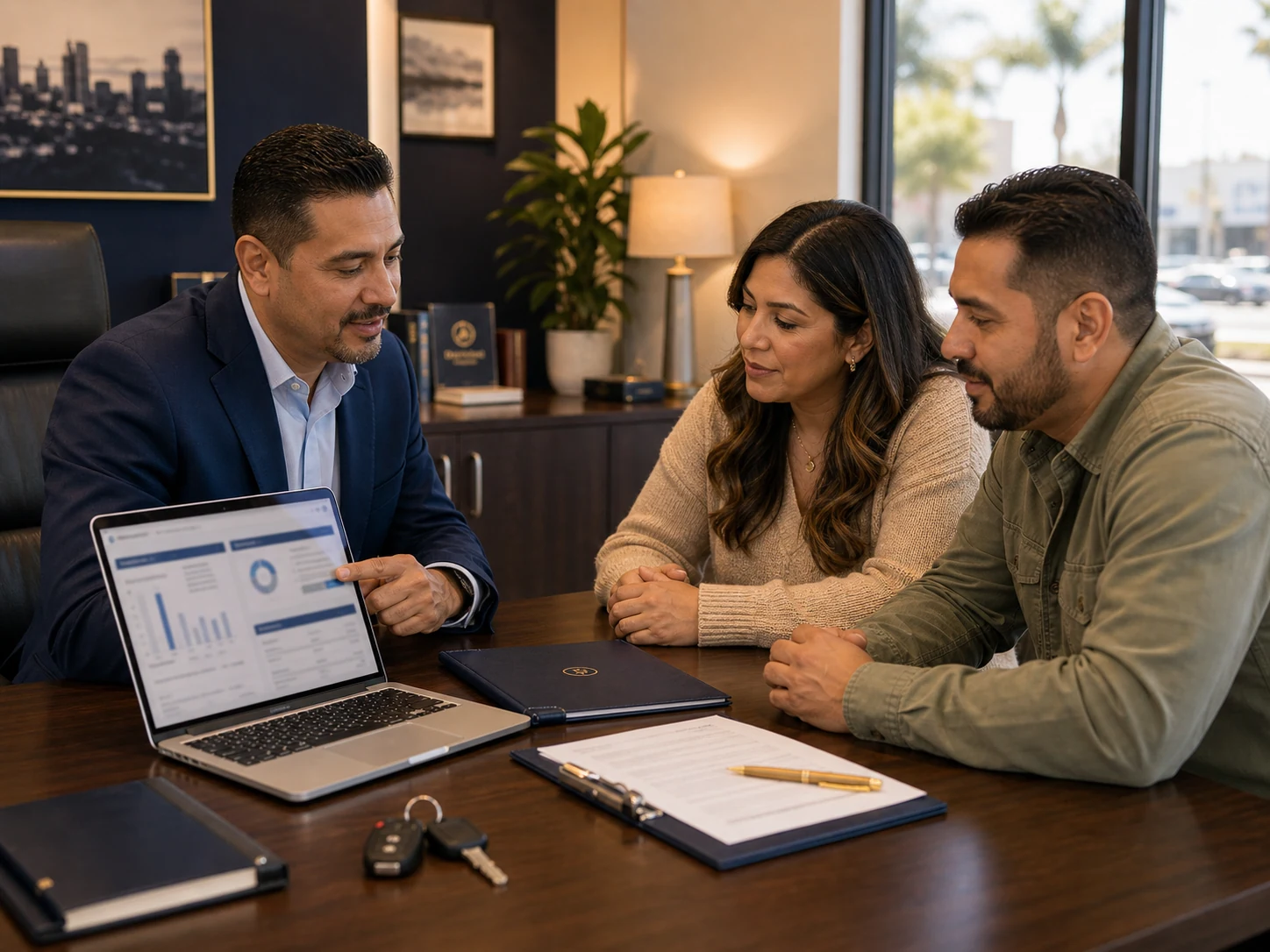 Independent insurance broker at Original Insurance in Downey, CA comparing auto insurance rates across 30+ carriers side by side for client